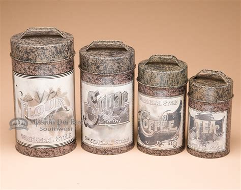 4 Pc Country Tin Kitchen Canister Set General Store C21 Mission
