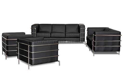 Black Bonded Leather Modern Citadel Sofa Set W Steel Chrome Tube