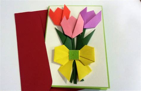 Handmade Origami Paper Flower Card Mothers Day Tulip