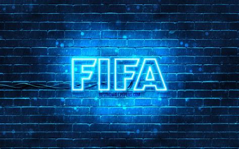 Download Wallpapers Fifa Blue Logo 4k Blue Brickwall Fifa Logo