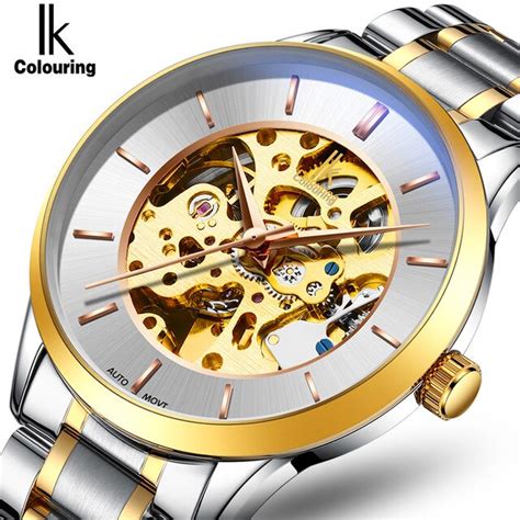 2018 Ik Casual Genuine Leather Mens Hollow Automatic Watch Full Steel