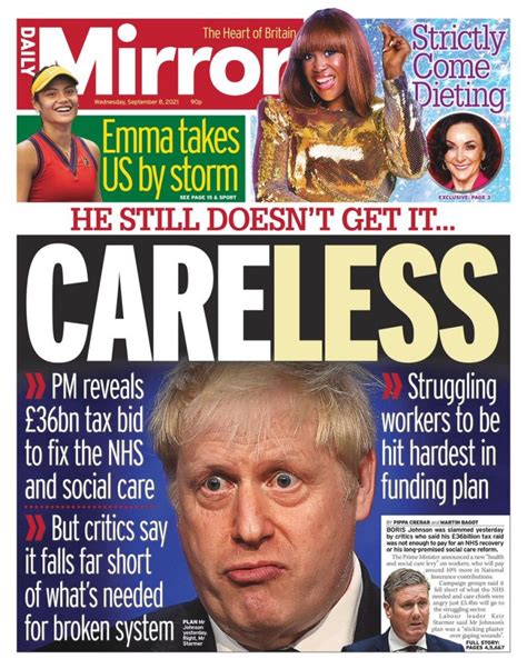 Daily Mirror Front Page 8th Of September 2021 Tomorrow S Papers Today