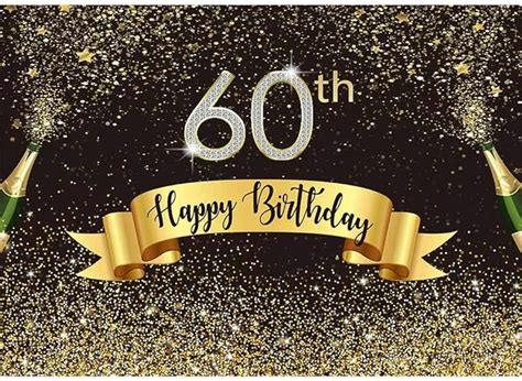Allenjoy 7x5ft Happy 60th Birthday Black And Gold Backdrop