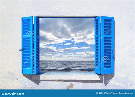 Beautiful View Throught Blue Window Stock Photo Image Of Decoration