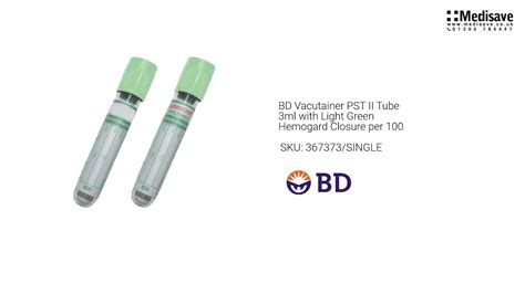 BD Vacutainer PST II Tube 3ml With Light Green Hemogard Closure Per 100