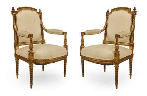 French Louis Xvi Gilt Arm Chairs