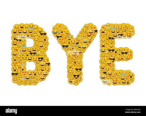 Le Mot Bye écrit En Caractères Emoji Médias Sociaux Smiley Photo Stock