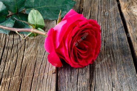 Premium Photo Red Rose On Wooden Table