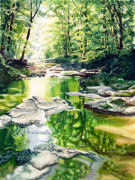 Creek Watercolor Landscape Painting Print By Cathy Hillegas Etsy