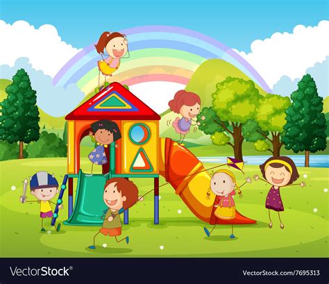 Children Playing At The Playground In The Park Vector Image