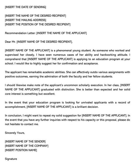 Sample Letter Of Recommendation For High School Students Letter Of