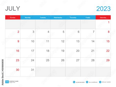 July 2023 Template Calendar 2023 Design Desk Calendar 2023 Template