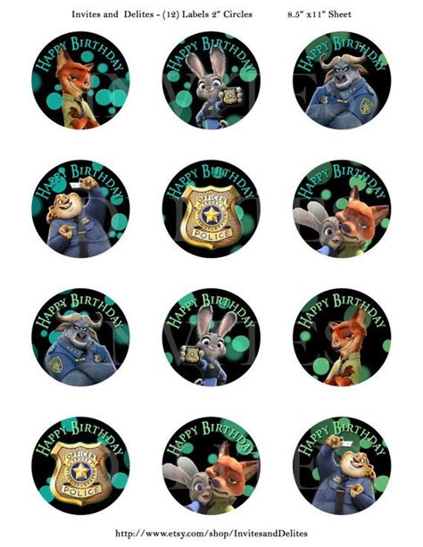 Zootopia Characters And Badge Birthday Party Stickers 2 Inch 12 Count