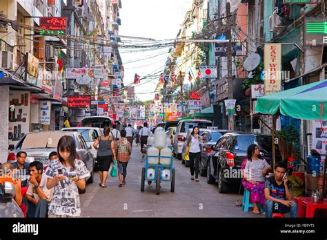 A Typical Street In Yangon Myanmar Stock Photo Alamy