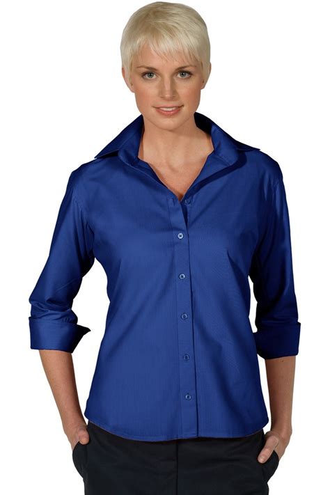 Ladies Lightweight Poplin 34 Sleeve Uniform Blouse In Royal Blue