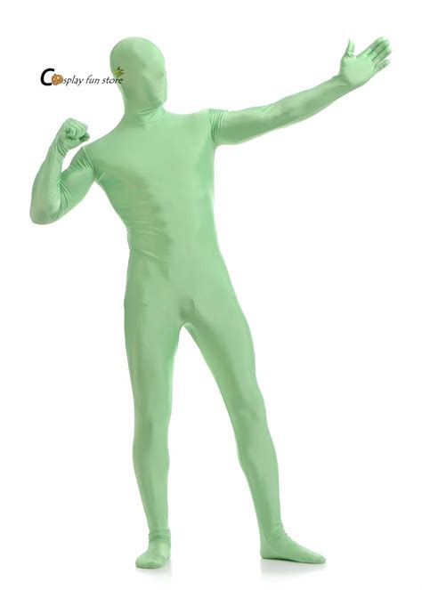 Adult Full Body Spandex Lycra Zentai Suit Light Green Tight Suits Pure Color Halloween Party