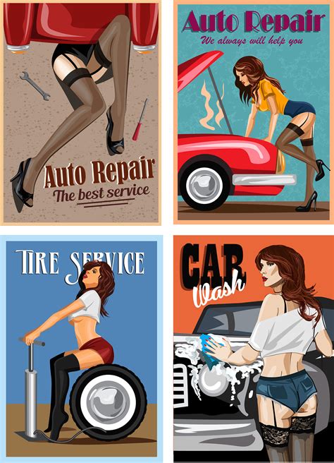 Pin Up Girls Auto Repair Service Set Of Poster On Behance