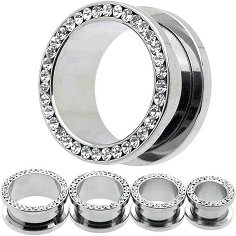 Aeici Piercing Tunnel Ecarteur Oreilles Inoxydable 2 Pièces Tunnels Oreilles avec Zirconium