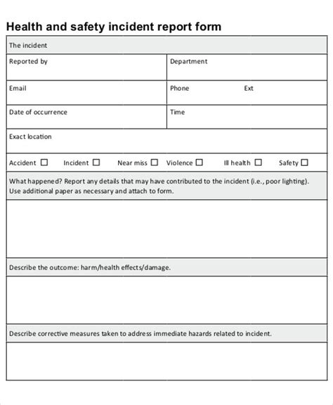 Health And Safety Incident Report Form Template 6 Templates Example
