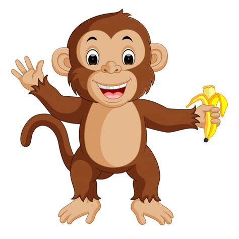 Cute Monkey Cartoon Eating Banana Vector Premium Download