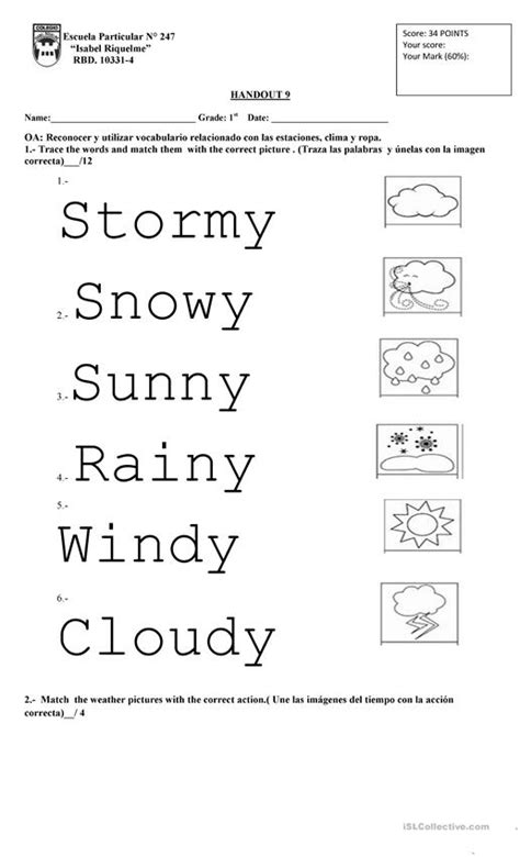 Weather 1st Grade English Esl Worksheets For Distance