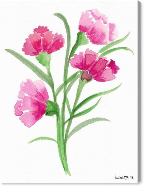 Astoria Grand Pink Carnation Bouquet Watercolor Painting Print On