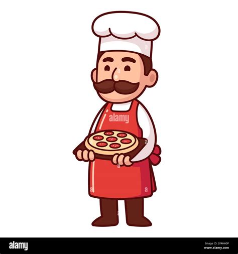 Cute Cartoon Italian Chef Holding Pizza Funny Restaurant Character