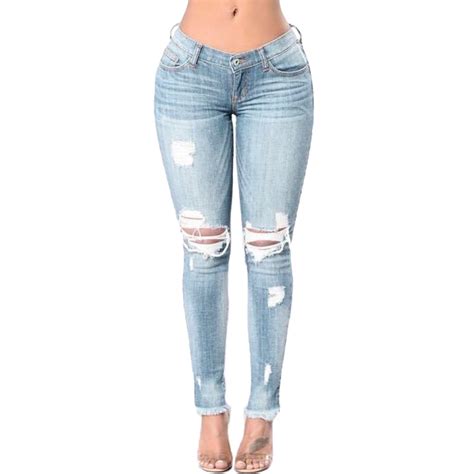 Aliexpress Com Buy Plus Size Women Ripped Jeans Bodycon Denim Destroyed Frayed Hole Beggar