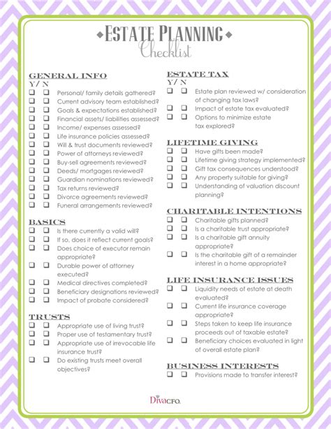 Printable Estate Planning Checklist Printable Words Worksheets