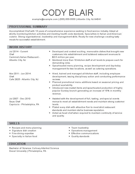 Best Culinary Resume Examples For 2021 Myperfectresume
