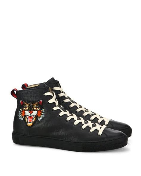 Gucci Major Tiger Ufo Embroidered Leather High Top Sneakers In Black Lyst