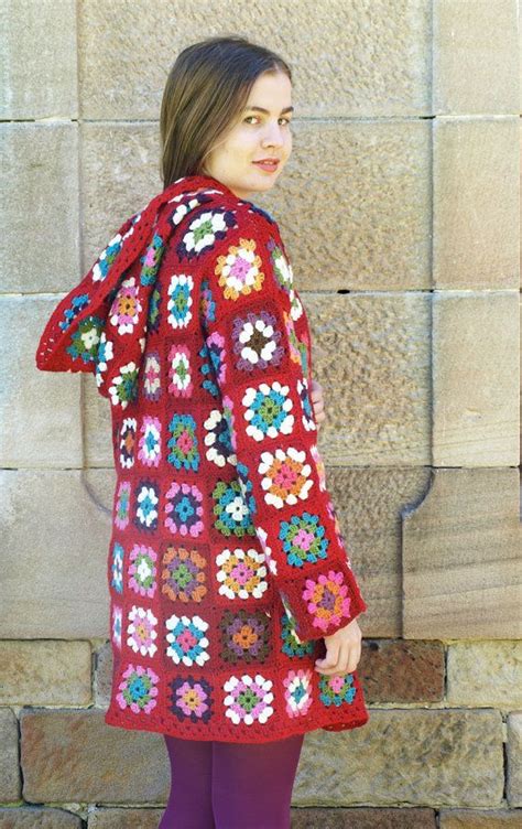 Hooded Crochet Granny Square Jacket Pattern S M L Crochet Jacket