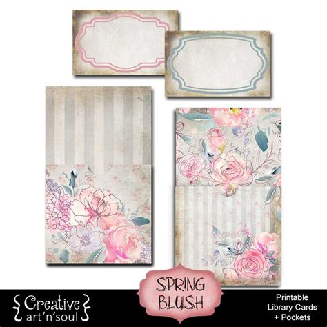 Printable Junk Journal Library Cards And Pockets Spring Blush Etsy