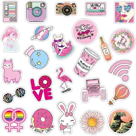 50 Cute Pink Vsco Stickers Boho Sticker Pack Waterproof Etsy
