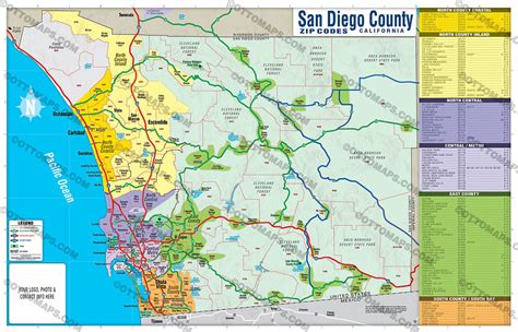 San Diego County Zip Code Map Full County Areas Colorized Otto Maps