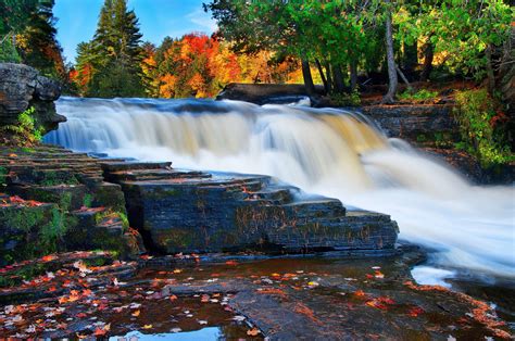 River Fall Waterfall Rocks Landscape Autumn F Wallpaper 4672x3104
