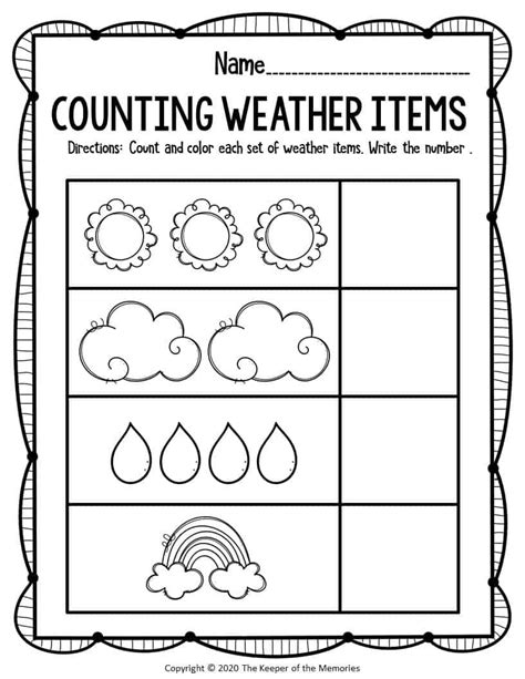 Free Printable Counting Preschool Weather Worksheets The Keeper Of