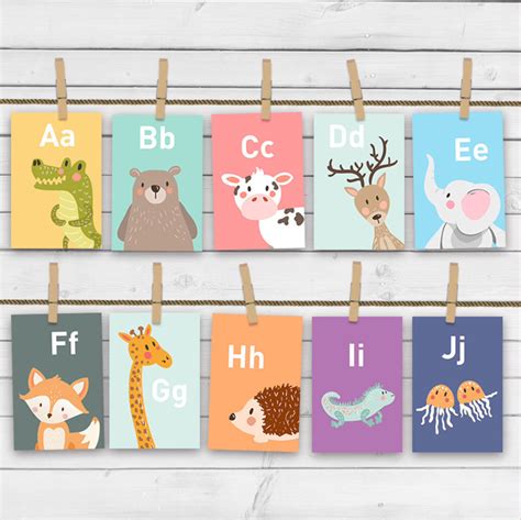 Animal Alphabet Card Set Alphabet Flash Cards Abc Nursery Wall Etsy