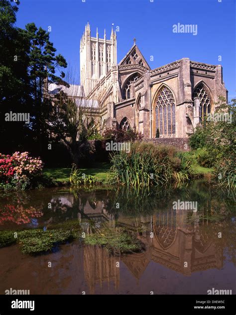 Wells Cathedral From The Bishops Palace Garden Somerset Stock Photo