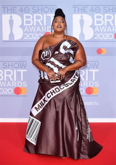 Lizzo Goes Quirky In Hersheys Chocolate Bar Dress At The 2020 Brit Awards