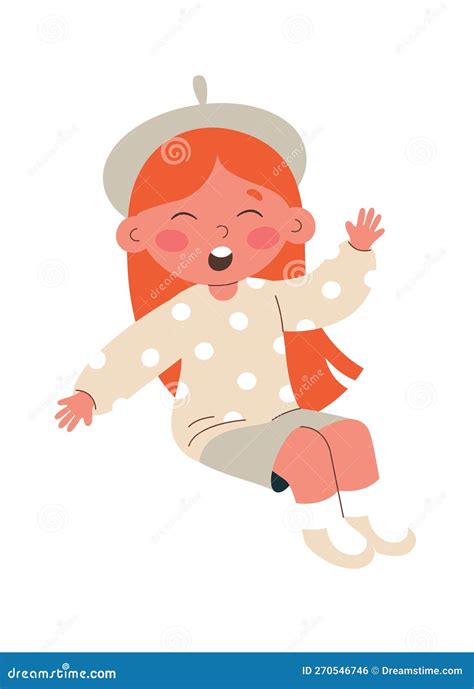 Cute Cartoon Girl Flat Icon Cheerful Girl Stock Vector Illustration