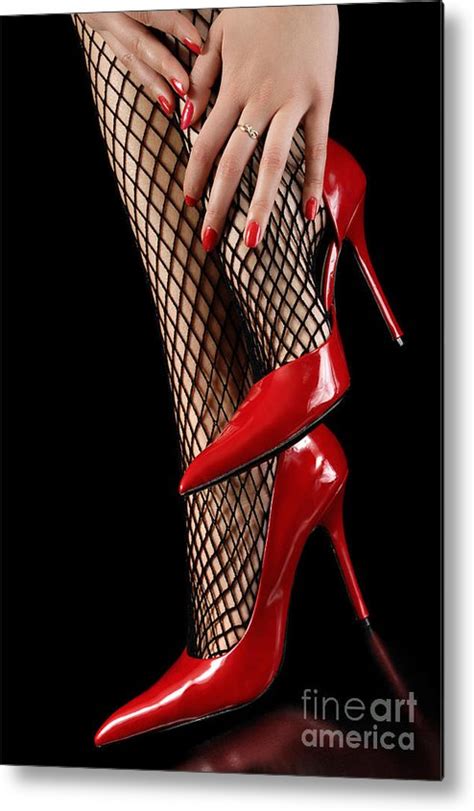 woman wearing red sexy high heels metal print by oleksiy maksymenko