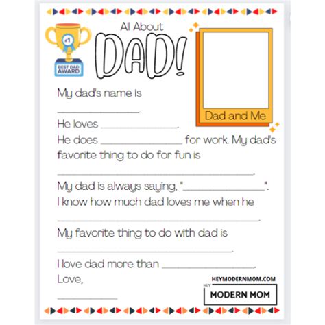 Free All About My Dad Fathers Day Printable