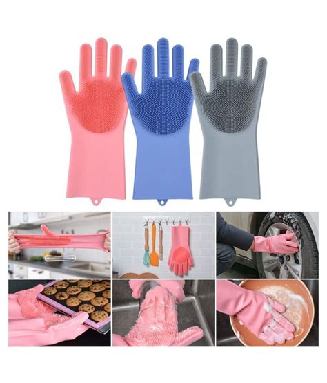 Buy Silicon Hand Gloves Kitchen Dish Washing Latex Standard Size Cleaning Glove Online At Best
