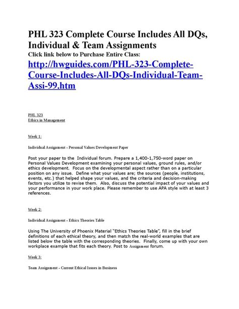 Phl 323 Complete Class Includes All Dqs Individual And Team Assignments