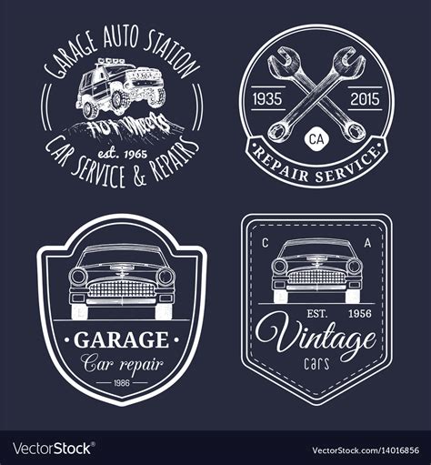 Garage Logos Set Car Repair Emblems Collection Vector Image