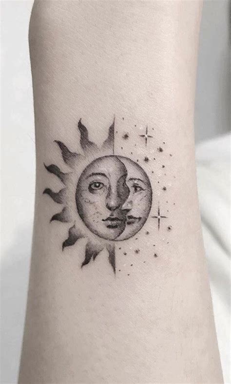 50 Meaningful And Beautiful Sun And Moon Tattoos Meaningful Tattoos Tattoos Moon Star Tattoo