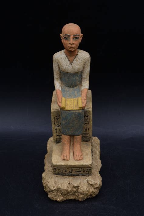 Statue Of Egyptian Art Seated Statue Of Imhotep Holding An Open Papyrus Scroll Stone Made In