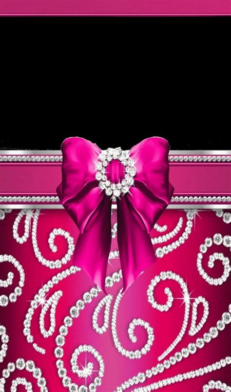 Hot Pink Sparkly Bow On Black Wallpaperby Artist Unknown Bling