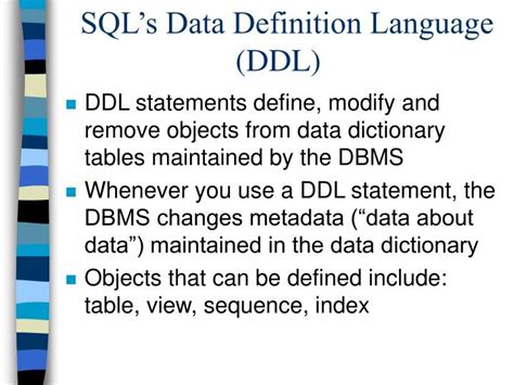 Ppt Sqls Data Definition Language Ddl Powerpoint Presentation